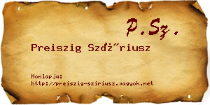 Preiszig Szíriusz névjegykártya